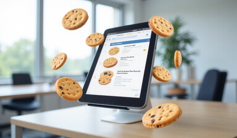 Illustration of various types of cookies on a digital device screen