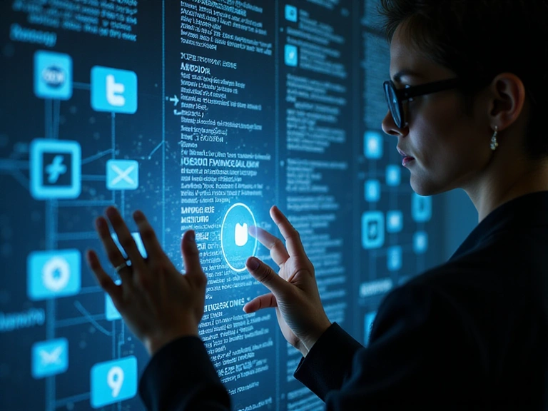 Ilustracja przedstawiająca osobę komunikującą się za pomocą technologii, symbolizująca wykorzystanie danych