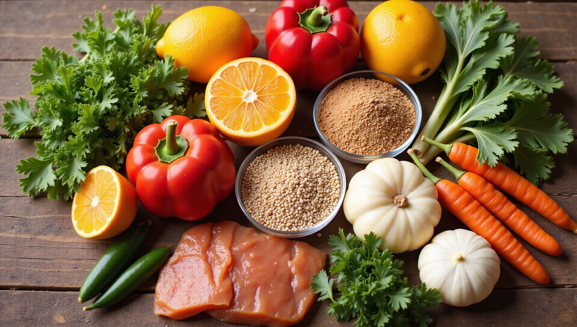 Zdrowe jedzenie na stole, symbolizujące odżywianie i witalność.