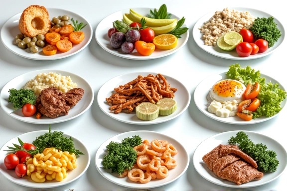 Zestaw zdrowych posiłków przygotowanych zgodnie z planem żywieniowym.